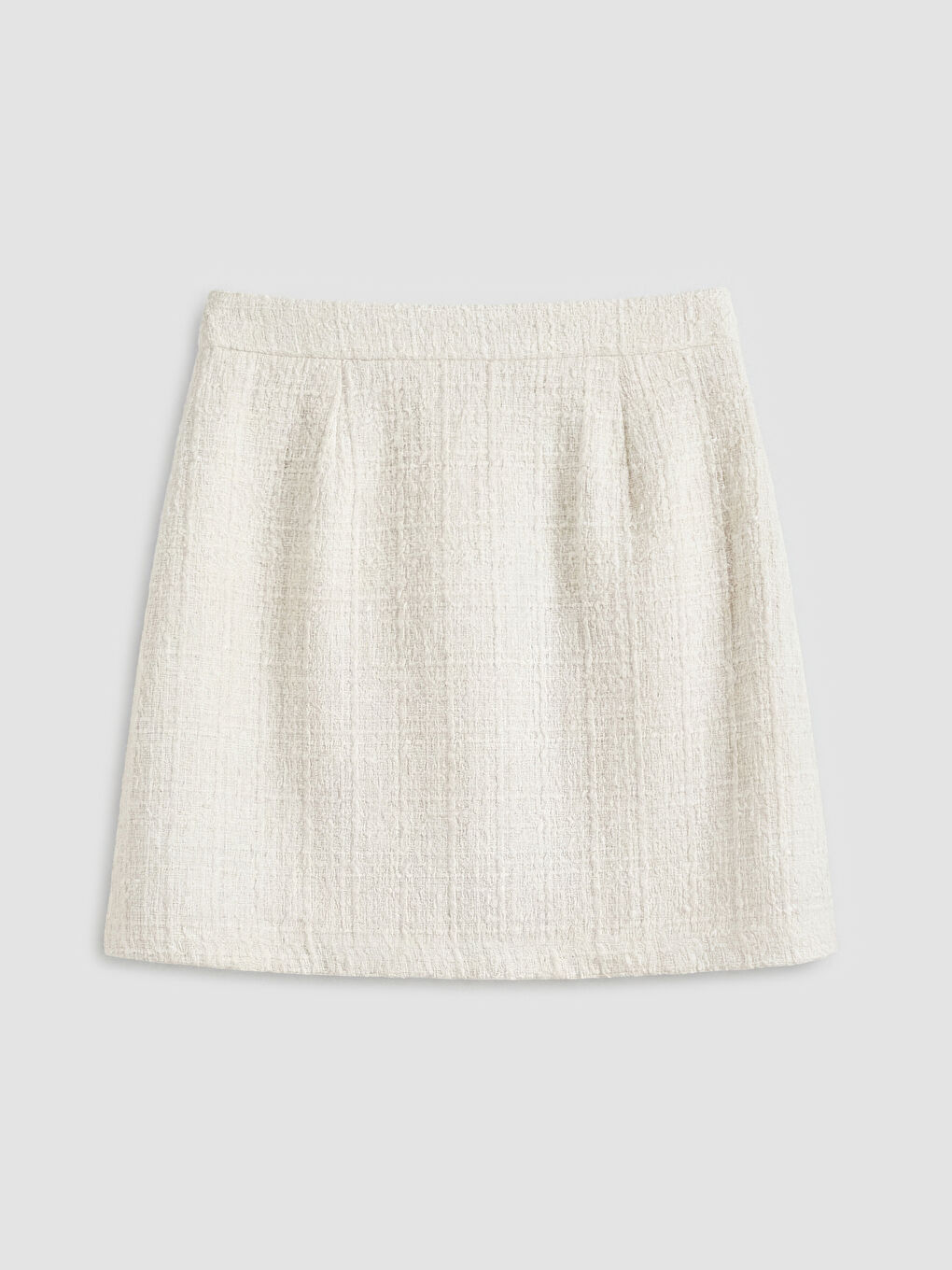 Ekru Beli Fermuarlı Mini Tüvit Etek