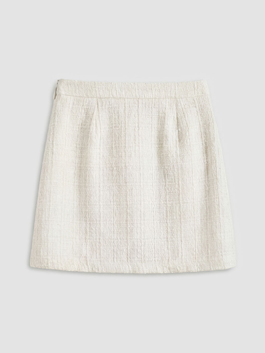 Ekru Beli Fermuarlı Mini Tüvit Etek-1