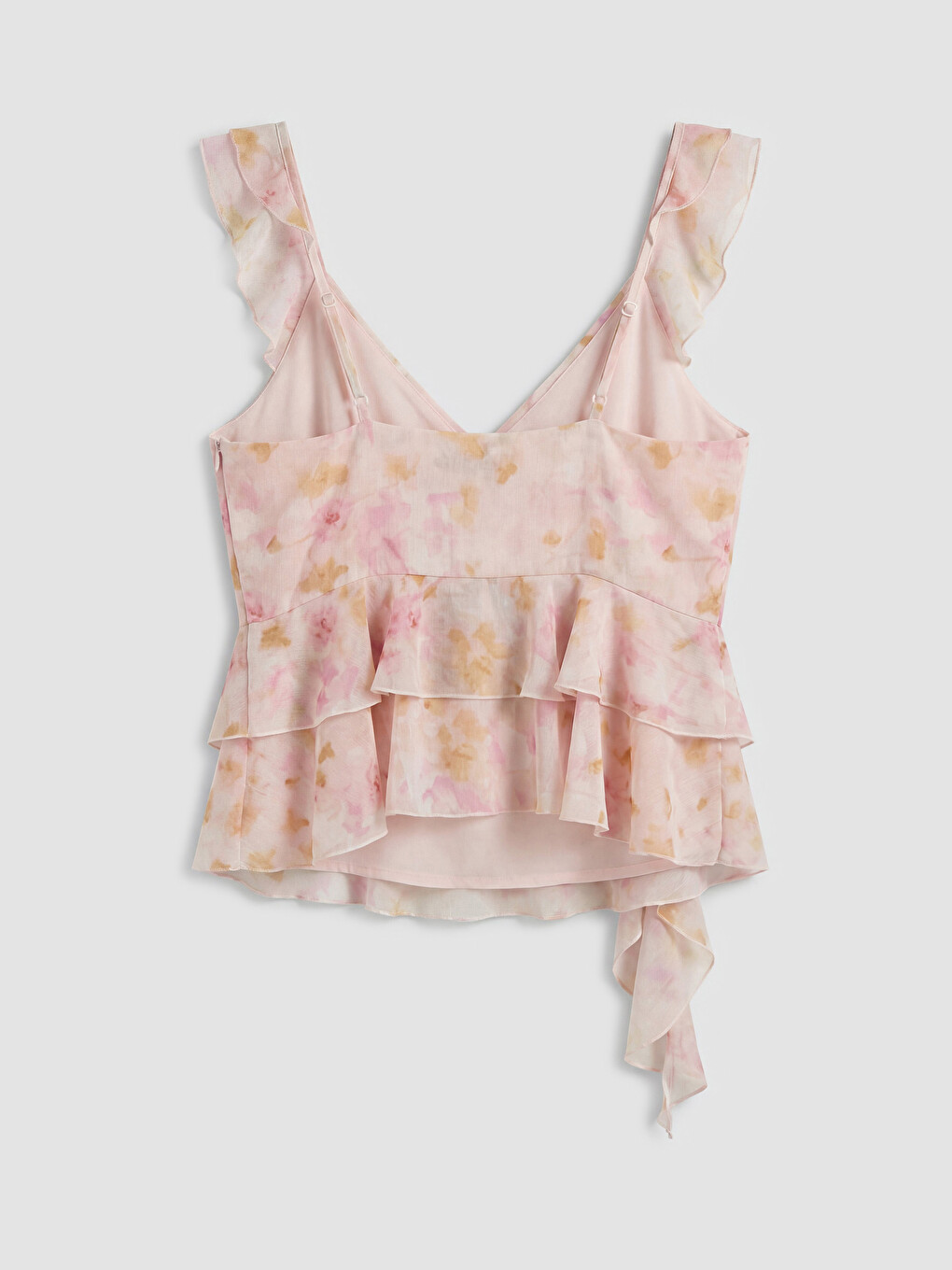 V Neck Frilled Floral Chiffon Blouse-5