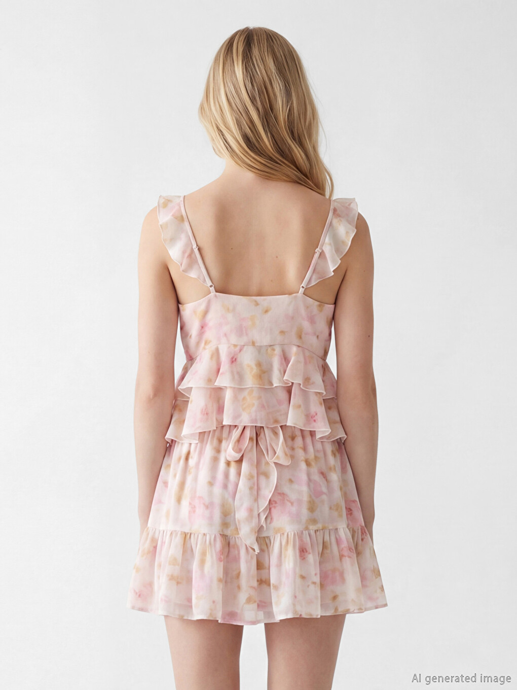 V Neck Frilled Floral Chiffon Blouse-3