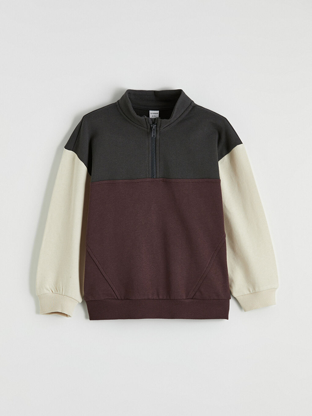 Antrasit Dik Yaka Erkek Çocuk Fermuarlı Sweatshirt