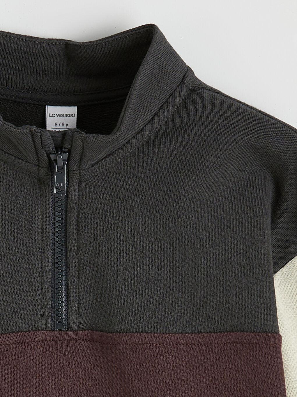 Antrasit Dik Yaka Erkek Çocuk Fermuarlı Sweatshirt-1