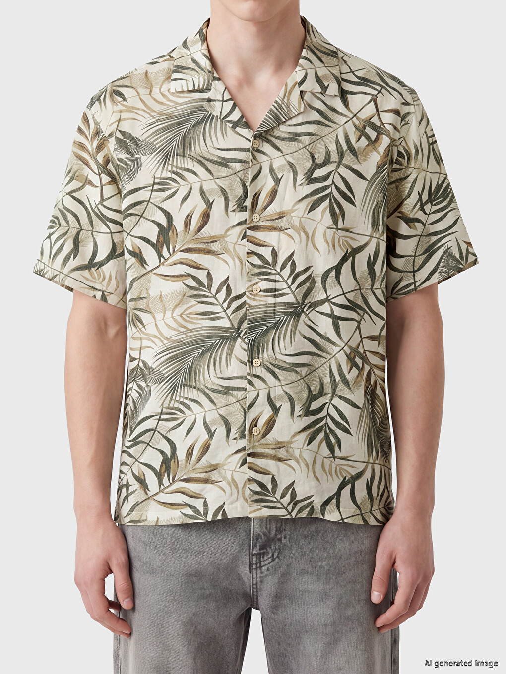 Yeşil Loose Fit Resort Yaka Desenli Erkek Gömlek-2