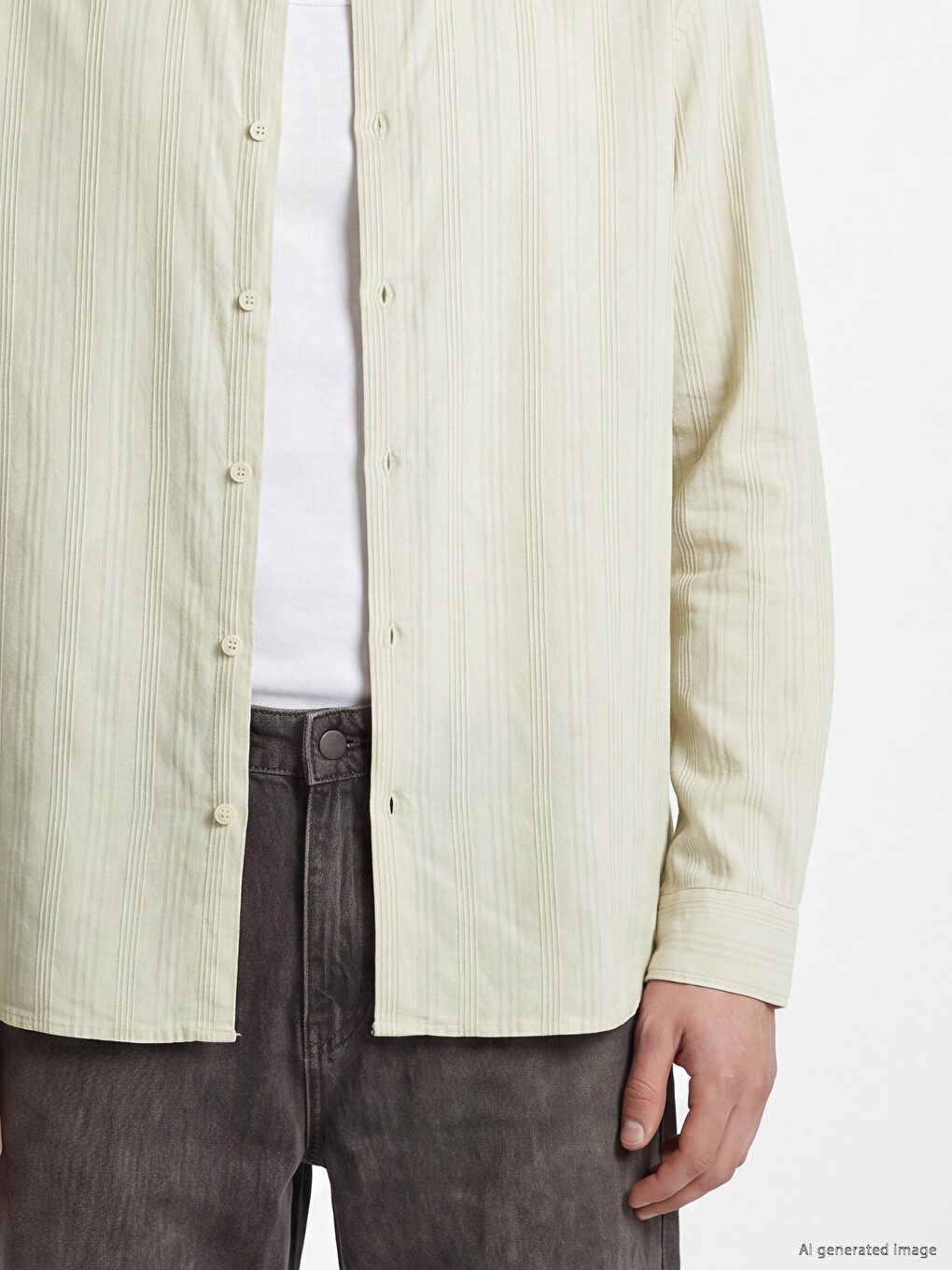 Bej Loose Fit Gabardin Erkek Gömlek-2