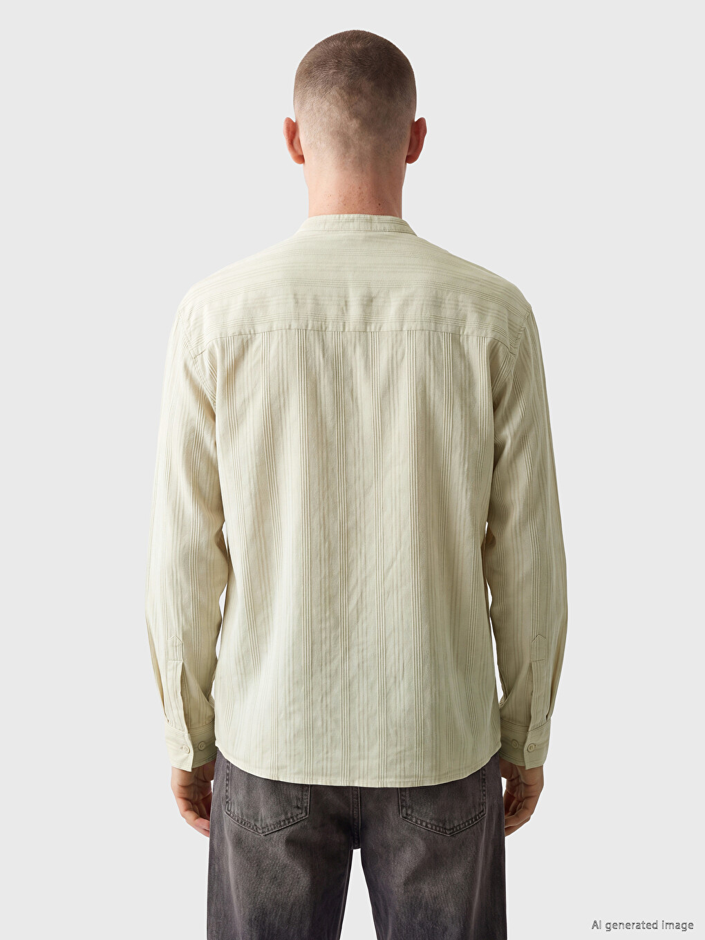 Bej Loose Fit Gabardin Erkek Gömlek-3