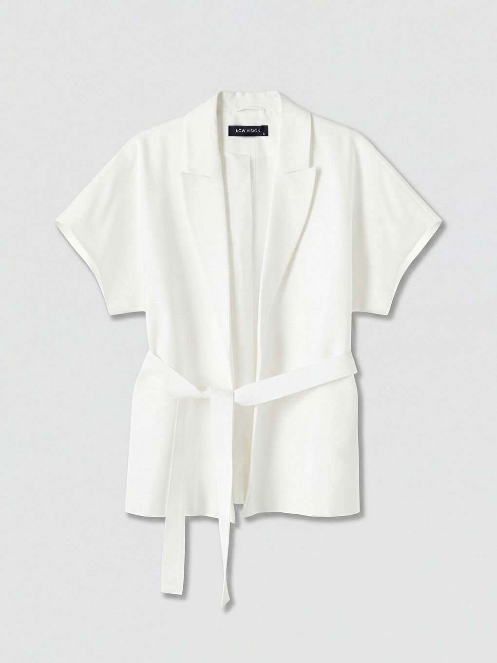 Beyaz Keten Karışımlı Kadın Klasik Yelek