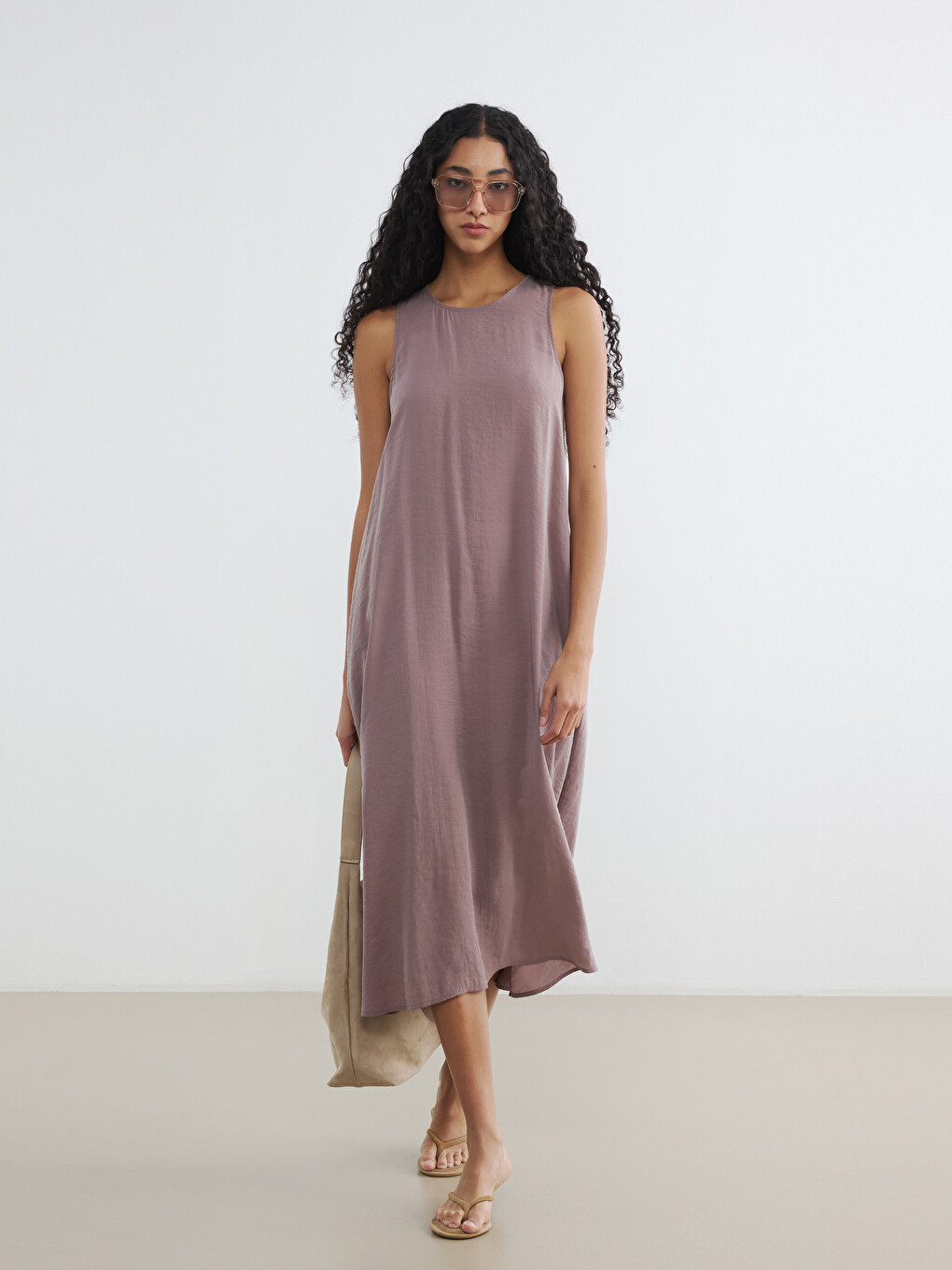 Crew Neck Pocketed A-Line Dress-1