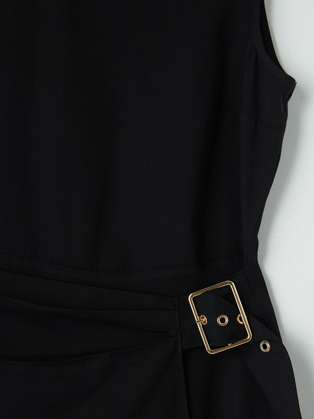 Siyah Bisiklet Yaka Kemerli Elbise-2