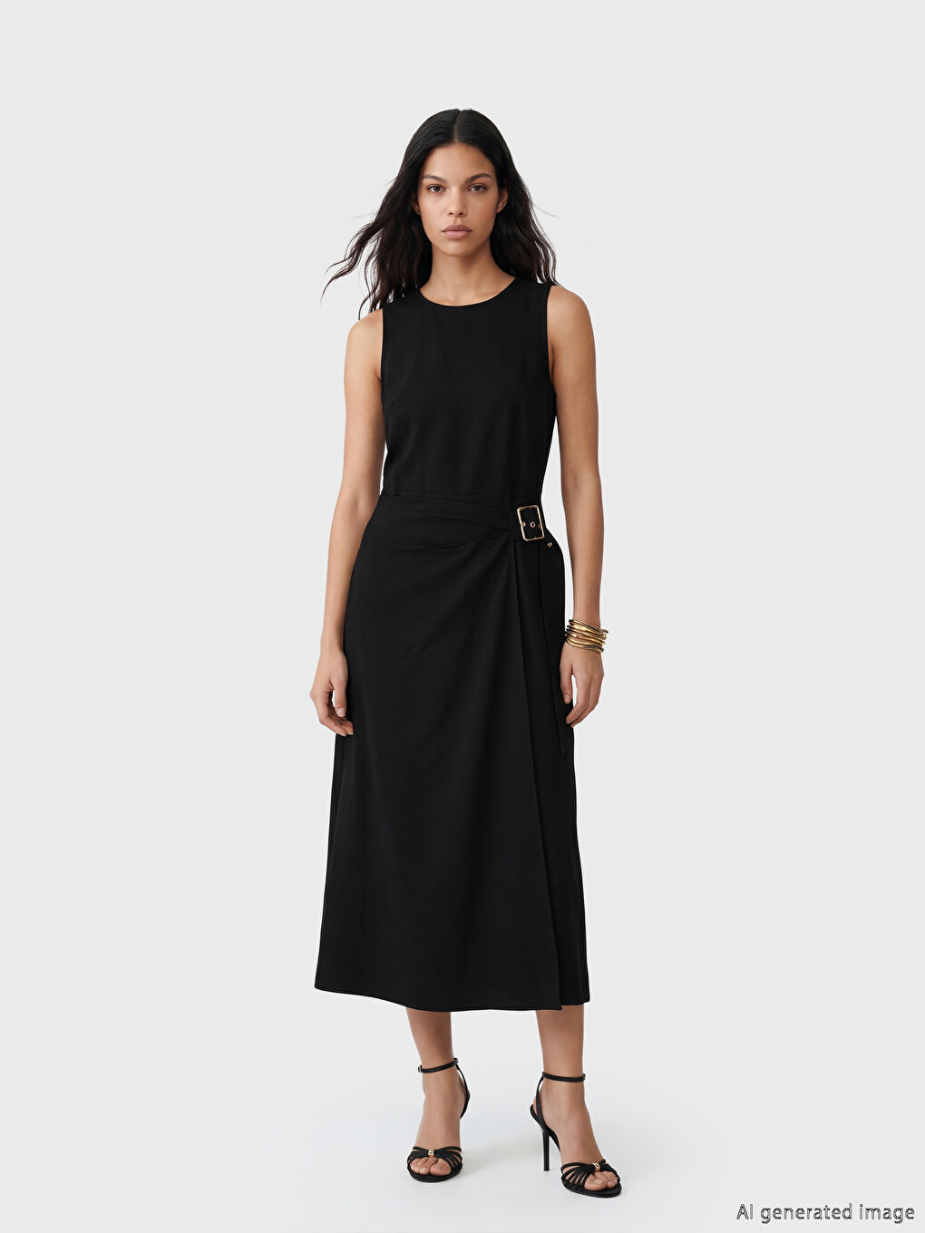 Crew Neck Belted Dress