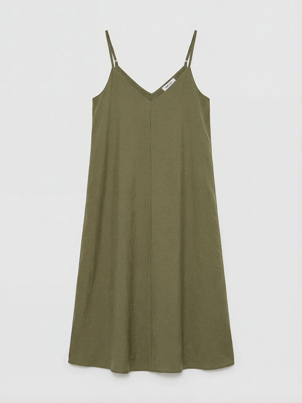 Haki V Yaka İp Askılı A Kesim Elbise-3