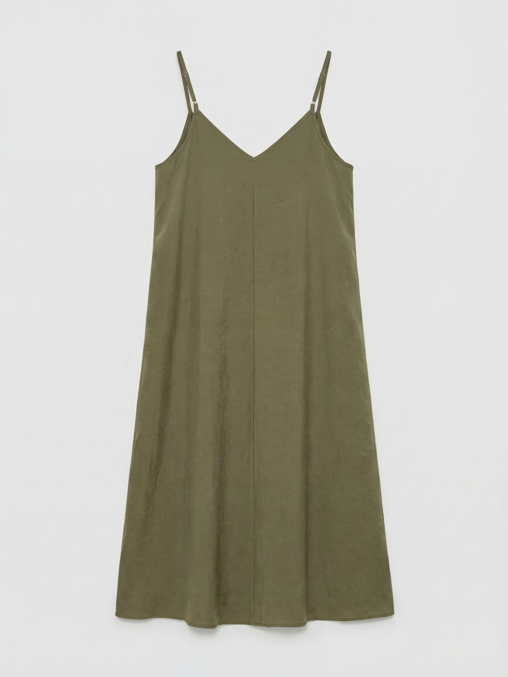 Haki V Yaka İp Askılı A Kesim Elbise-4