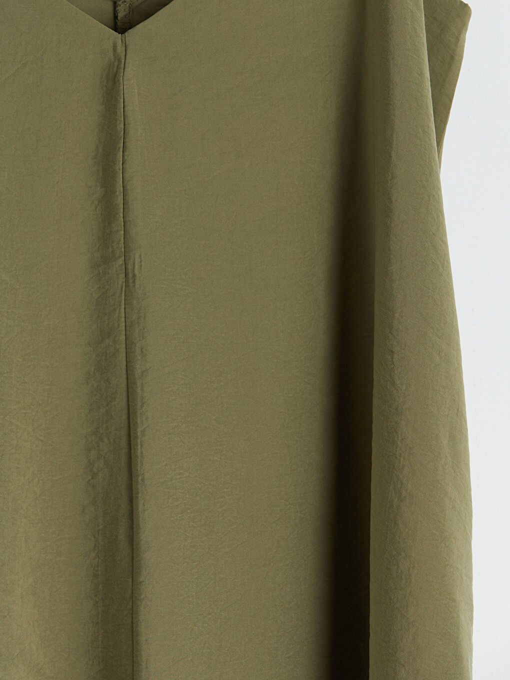 Haki V Yaka İp Askılı A Kesim Elbise-5