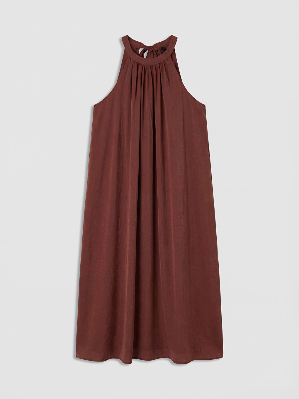 Kahverengi Büzgülü A Kesim Modal Karışımlı Elbise