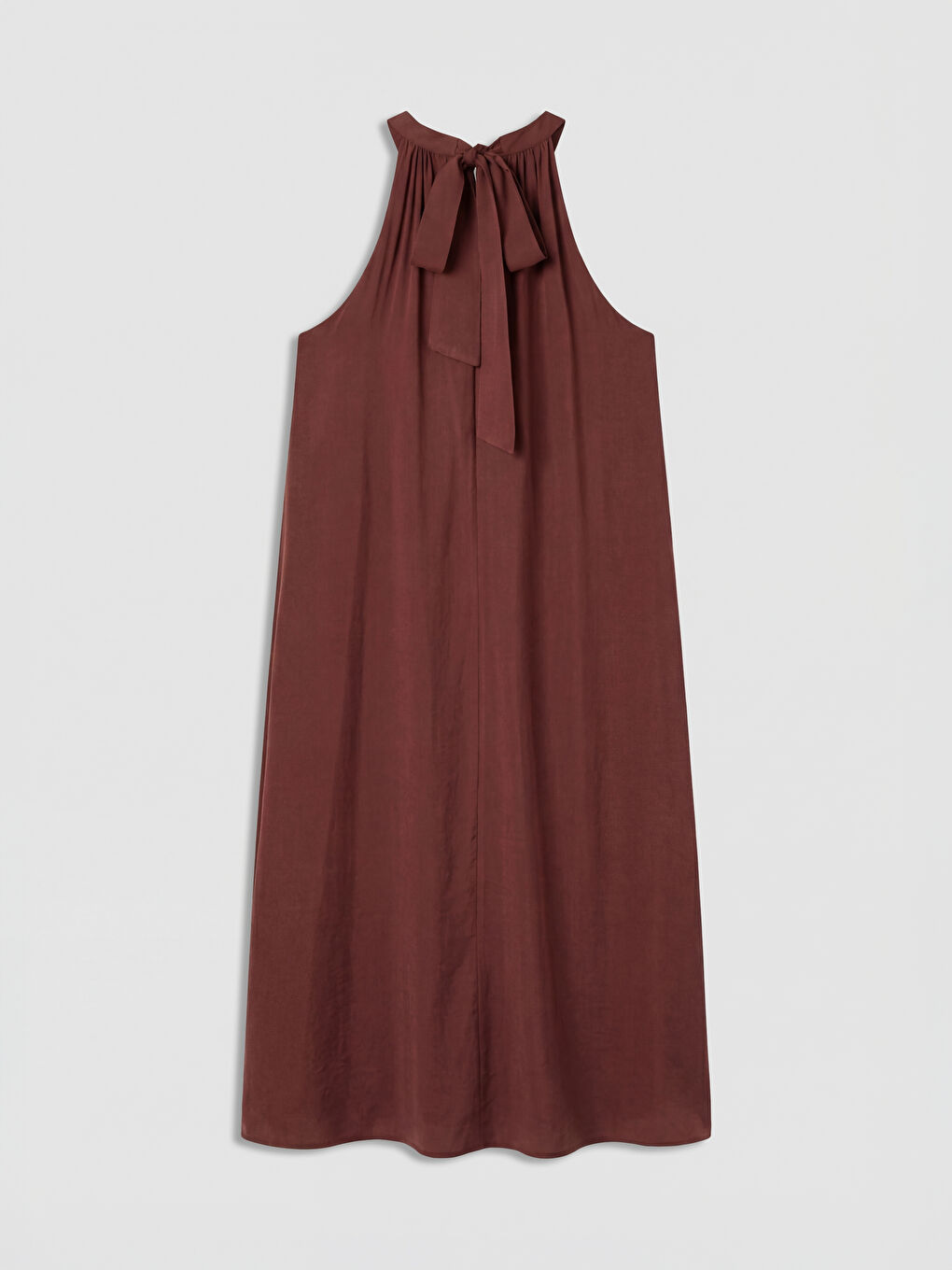 Kahverengi Büzgülü A Kesim Modal Karışımlı Elbise-1