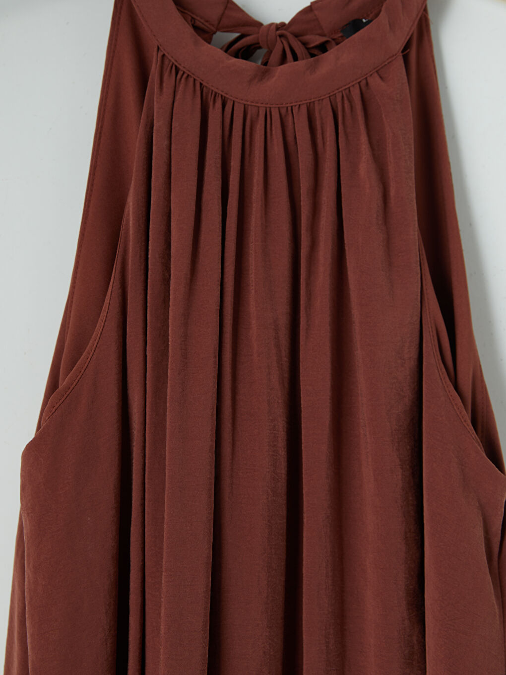 Kahverengi Büzgülü A Kesim Modal Karışımlı Elbise-2