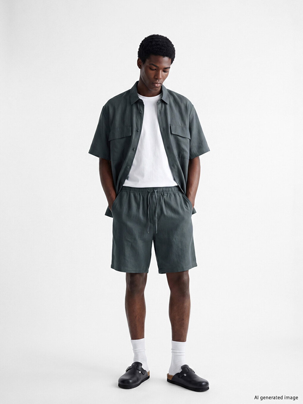 Relaxed Fit Linen-look Men's Shorts