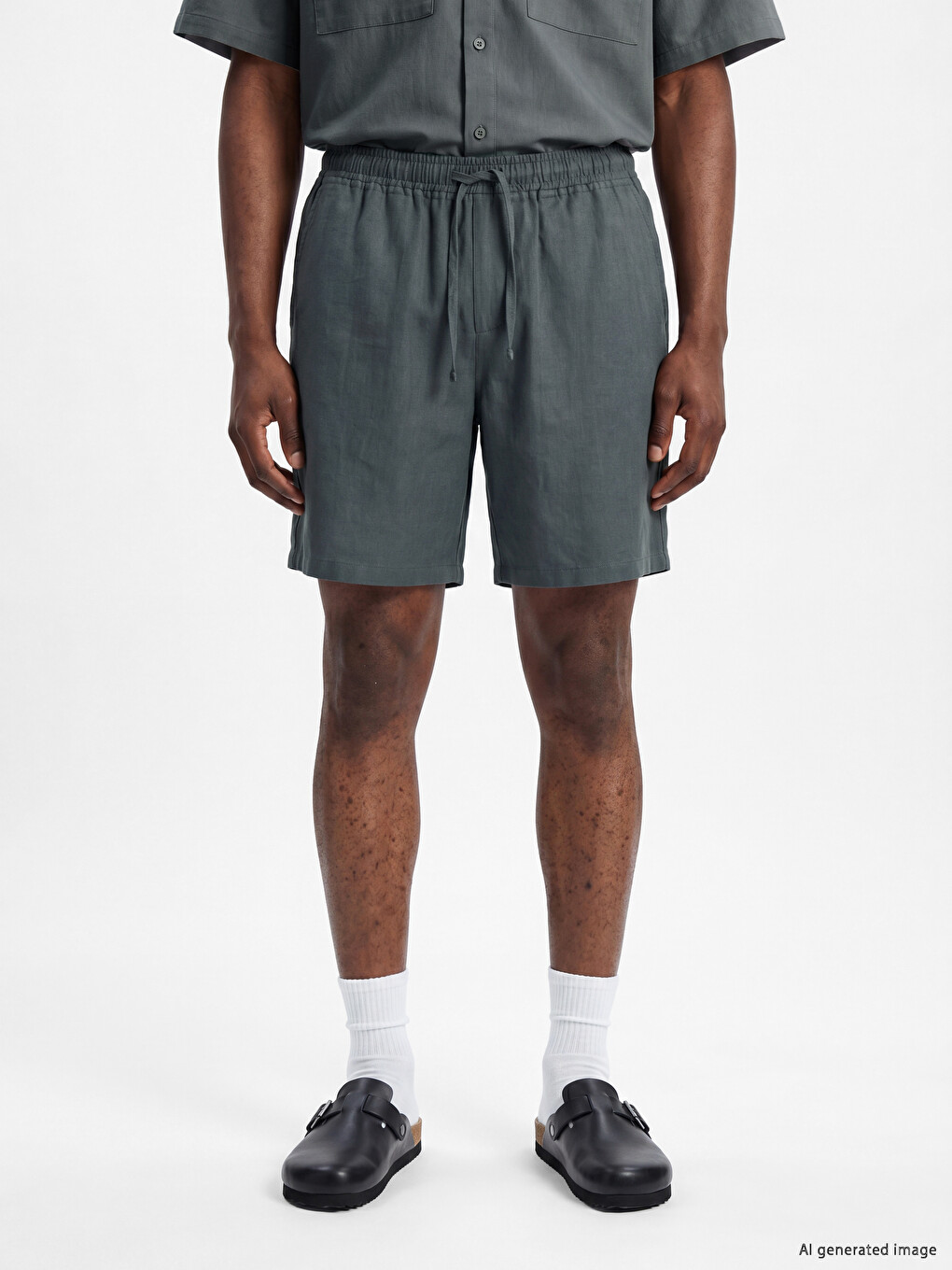 Relaxed Fit Linen-look Men's Shorts-1