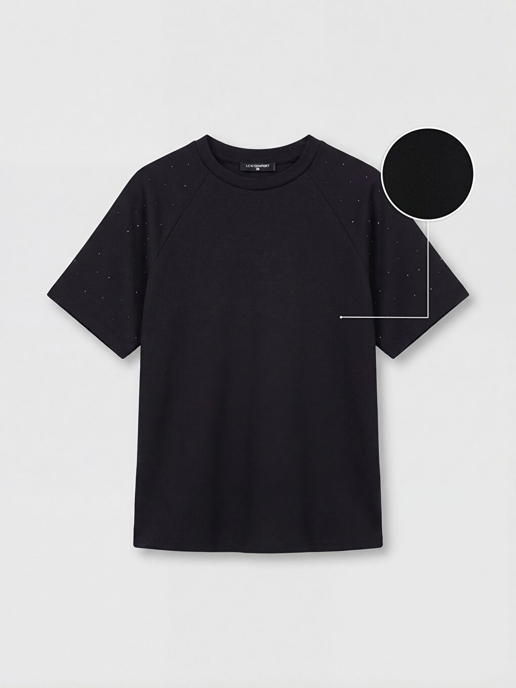 Siyah Bisiklet Yaka Taşlı Soft Touch Kadın Tişört