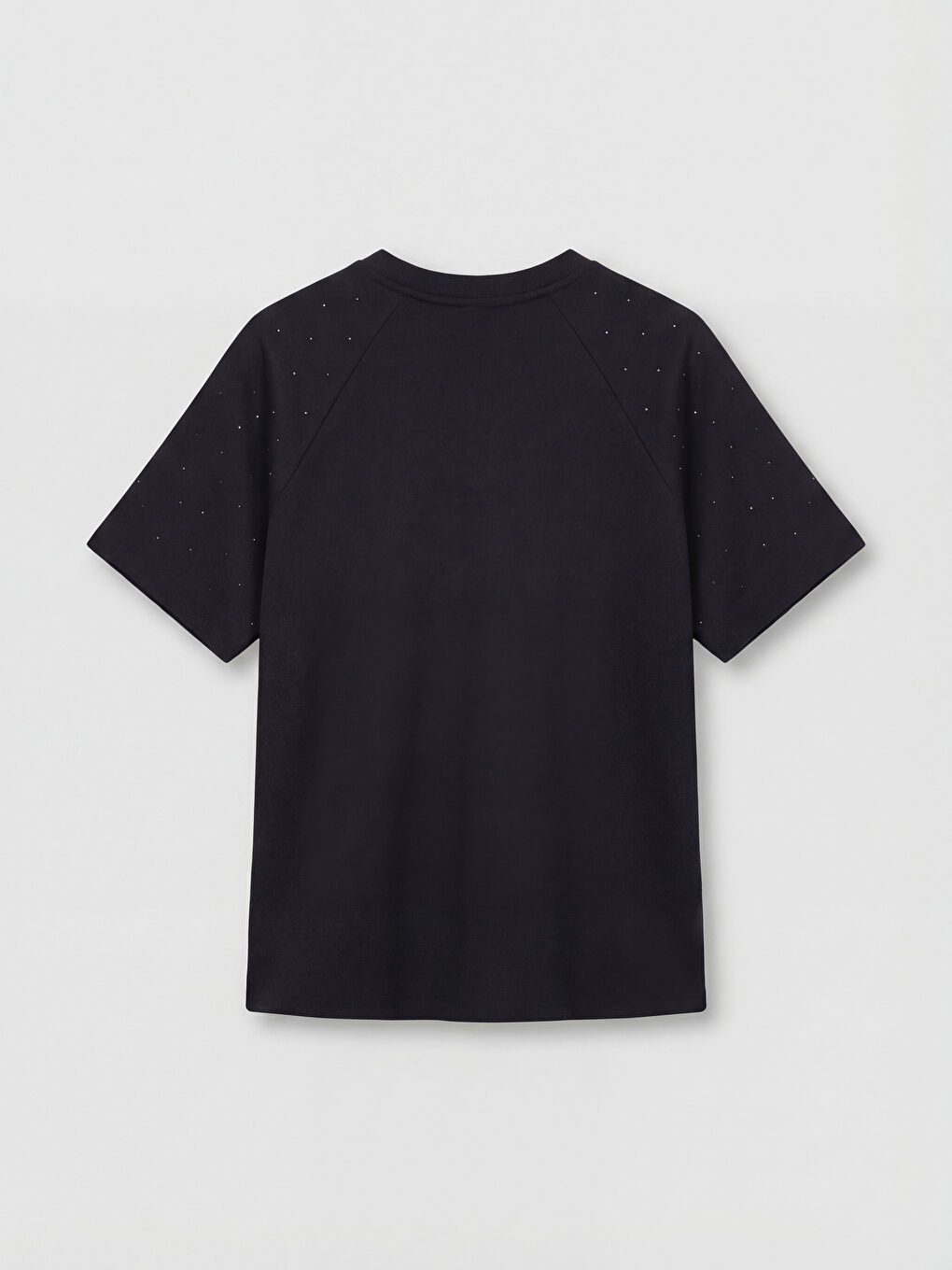 Siyah Bisiklet Yaka Taşlı Soft Touch Kadın Tişört-1