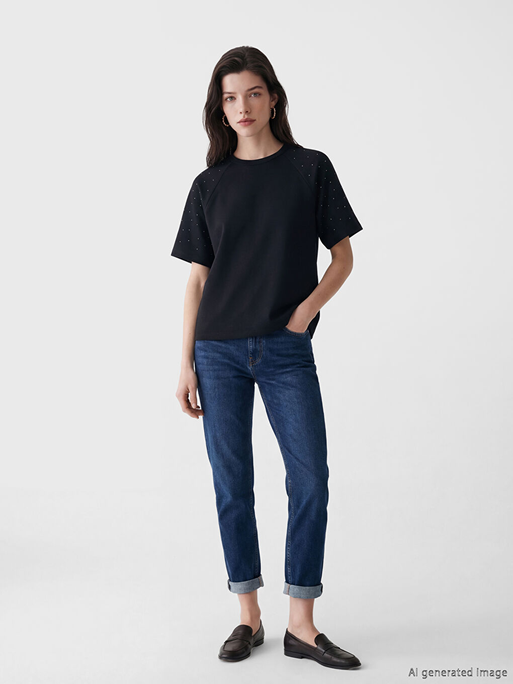 Crew Neck Rhinestone Embellished Soft Touch Women's T-Shirt-1