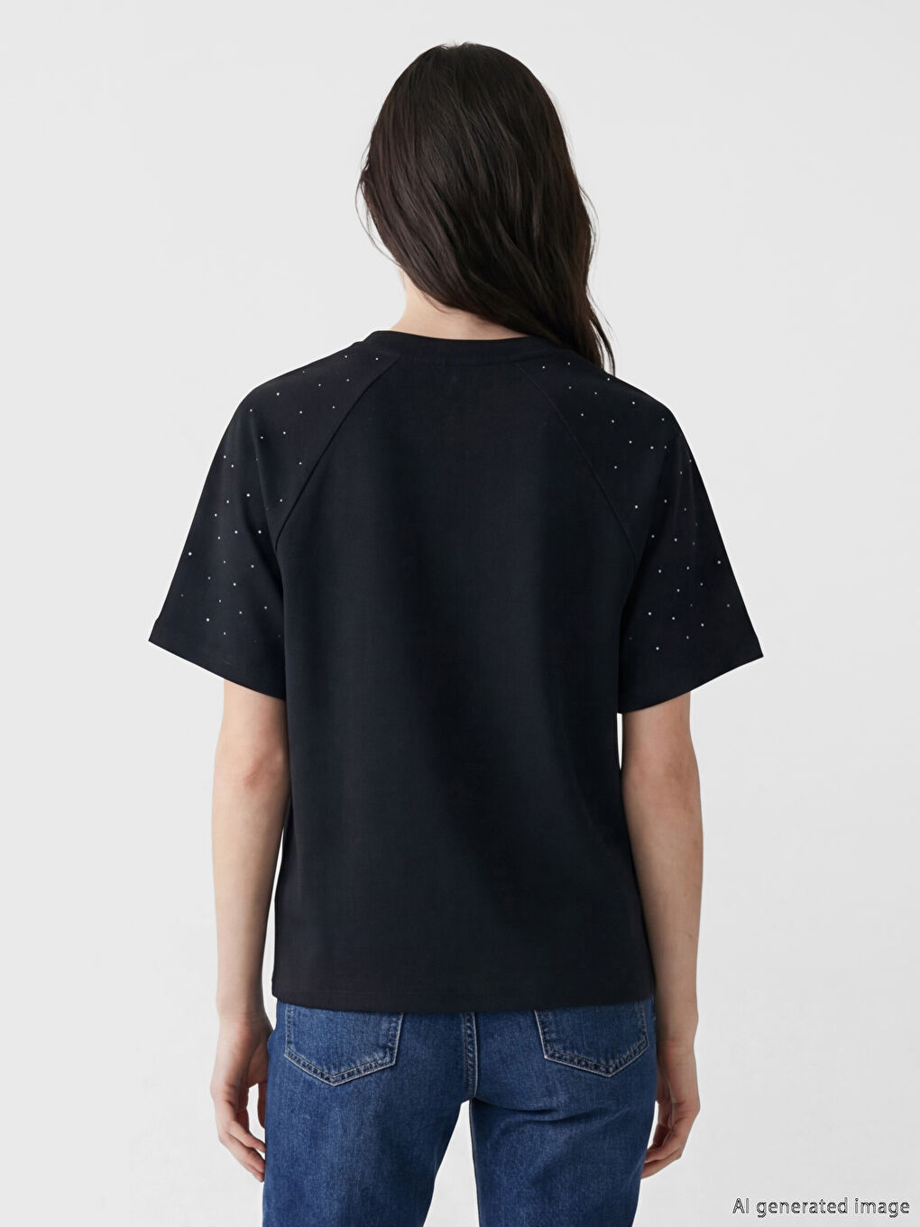 Crew Neck Rhinestone Embellished Soft Touch Women's T-Shirt-2