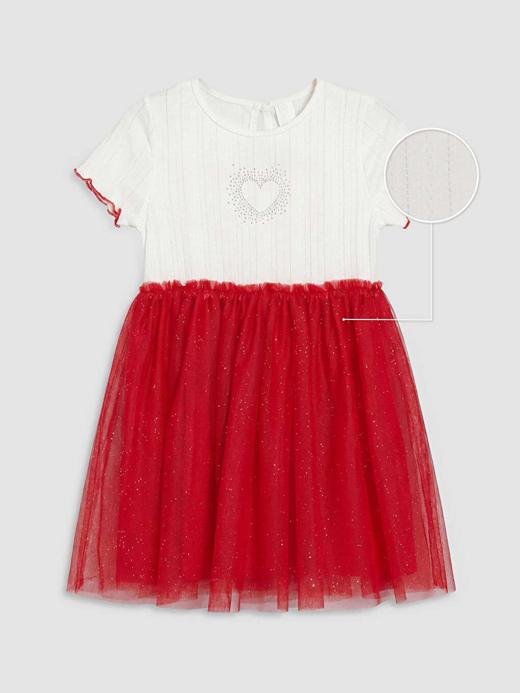 Kırmızı Bisiklet Yaka Taşlı Kız Çocuk Kaşkorse Elbise