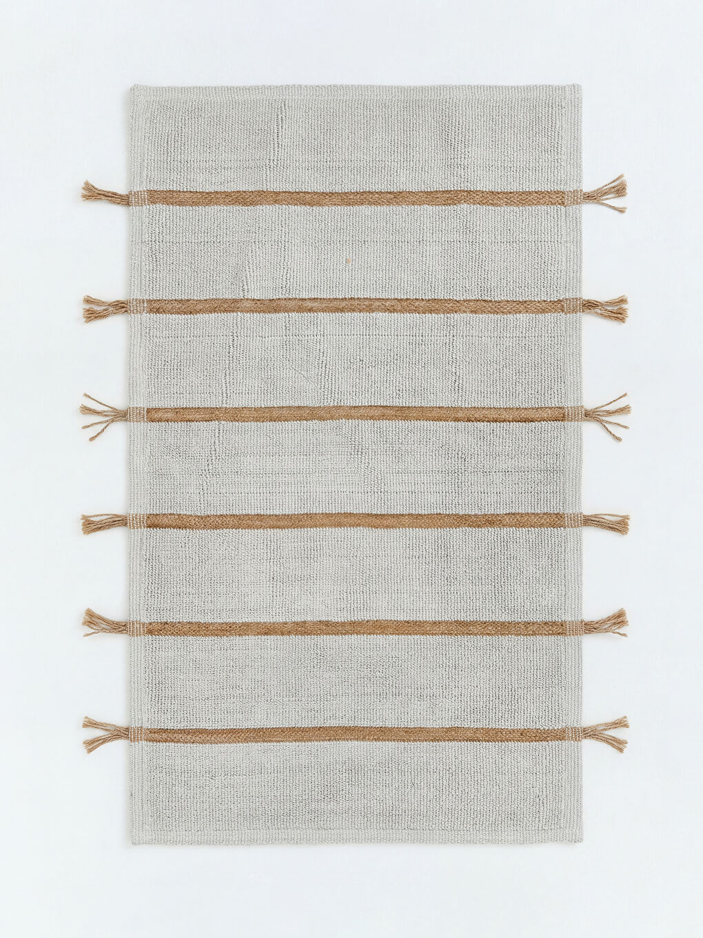 Bej Püskül Detaylı Çizgili Banyo Paspası 60x100 cm-1