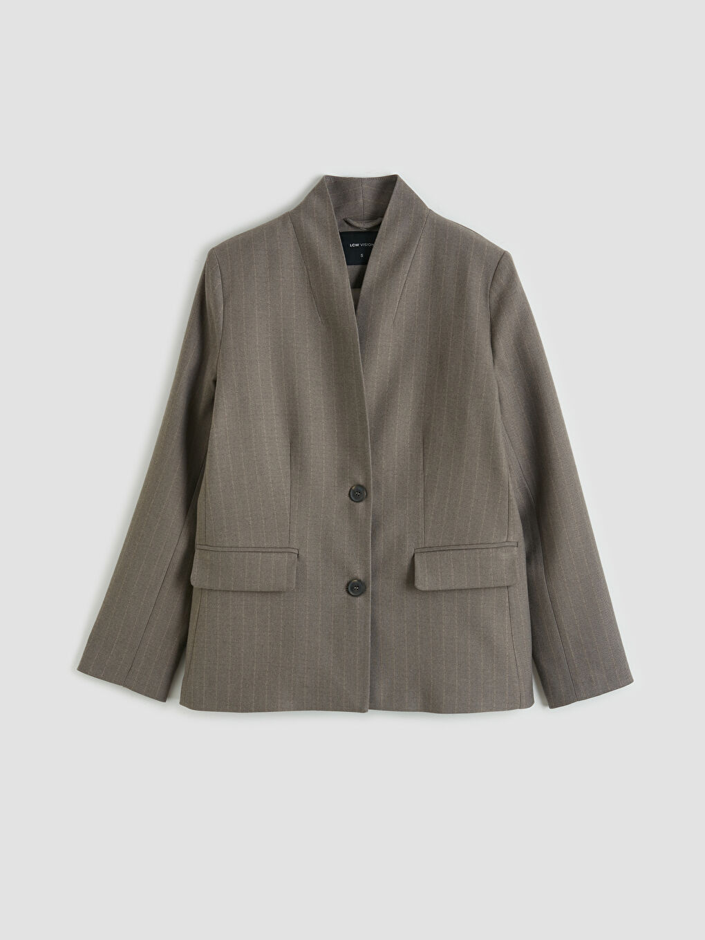 Kahverengi Şal Yaka Çizgili Kadın Blazer Ceket