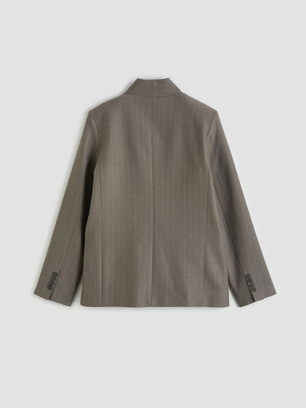 Kahverengi Şal Yaka Çizgili Kadın Blazer Ceket-1