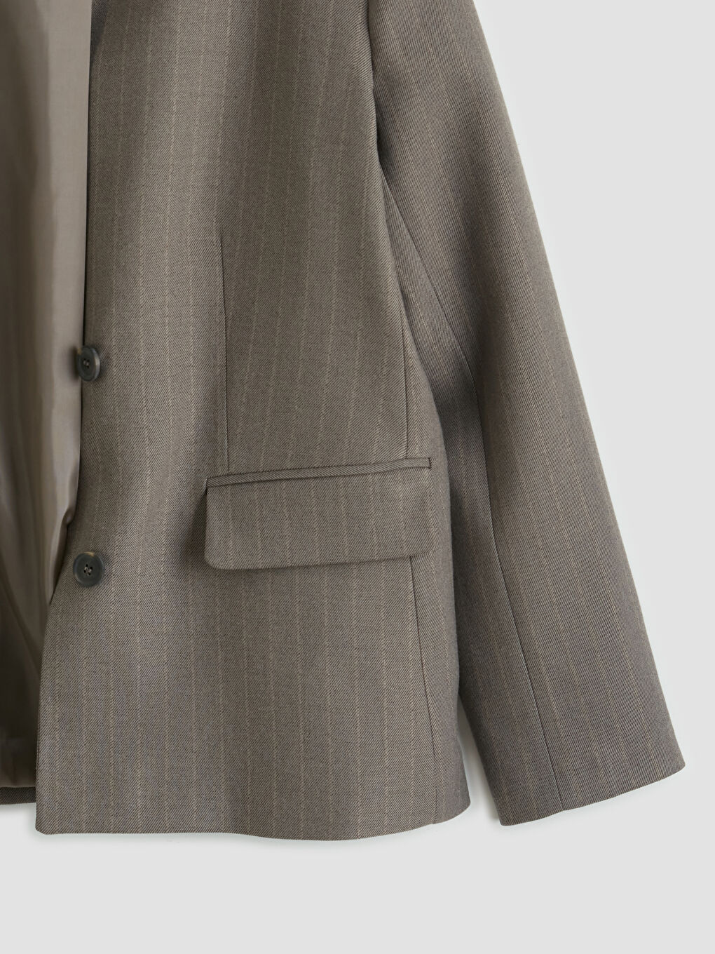 Kahverengi Şal Yaka Çizgili Kadın Blazer Ceket-2