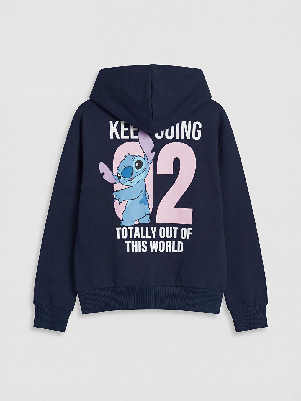 Lacivert Stitch Baskılı Kız Çocuk Soft Touch Fermuarlı Sweatshirt-1