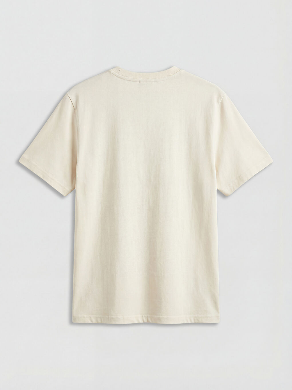 Ekru Bisiklet Yaka Nakışlı Kadın Tişört-1