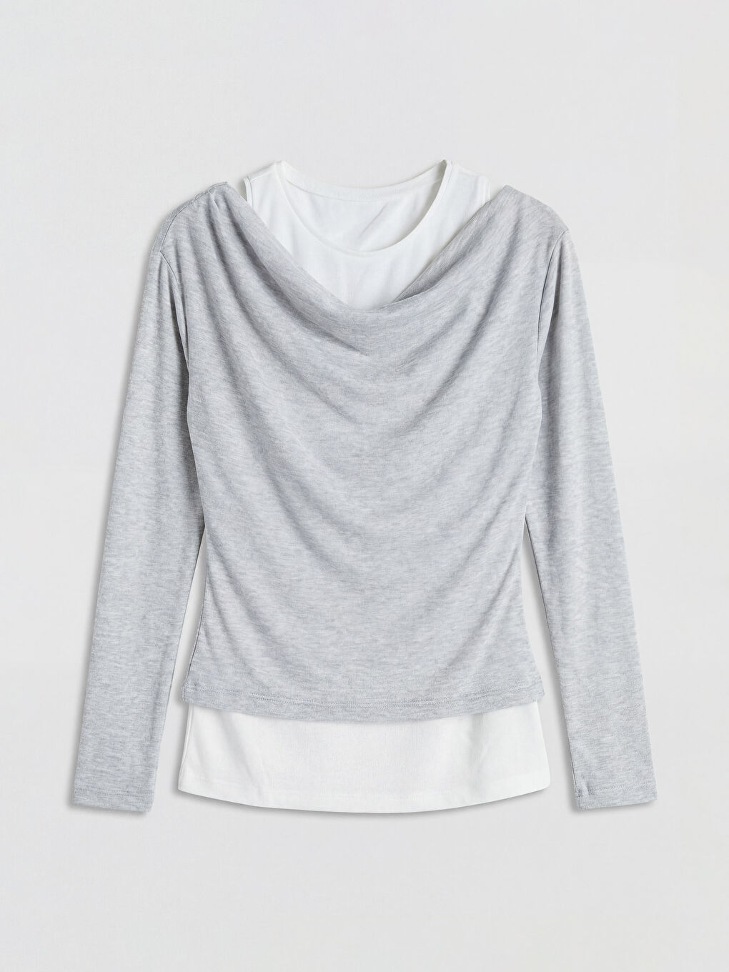 Gri Bisiklet Yaka Büzgülü Bluz