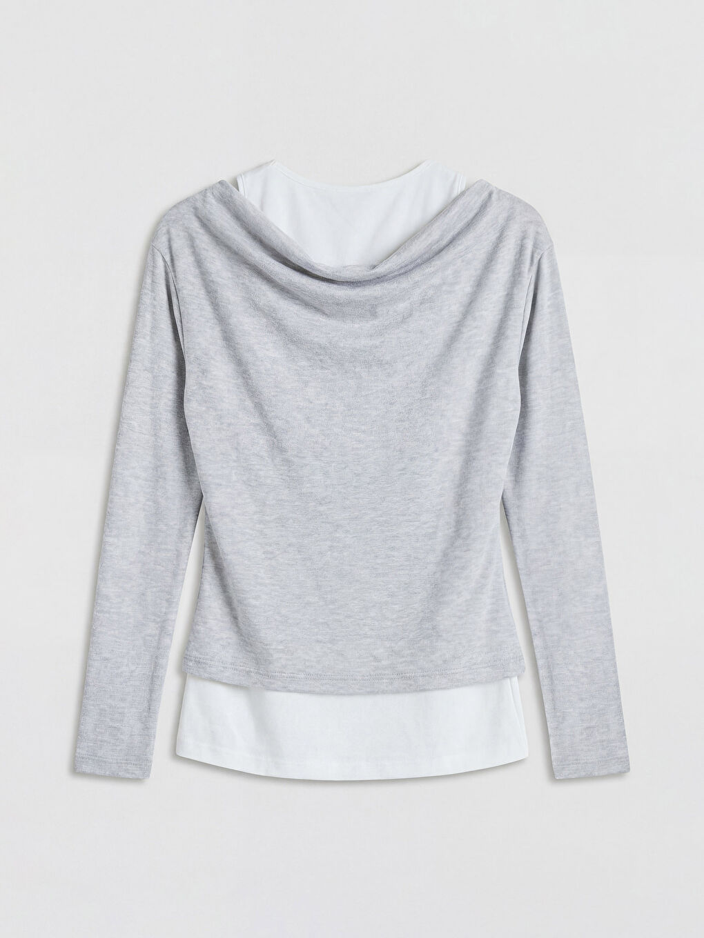 Gri Bisiklet Yaka Büzgülü Bluz-1