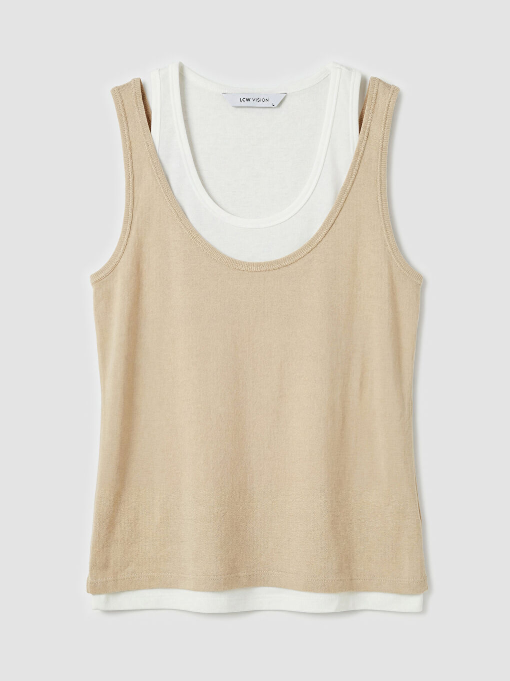 Bej U Yaka Çift Görünümlü Kadın Atlet