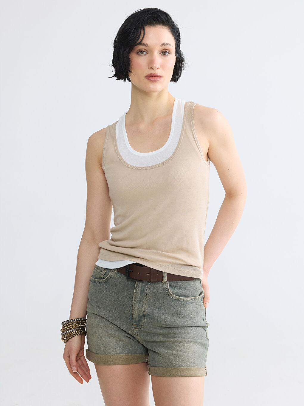 U Neck Double Look Women's Tank Top-1