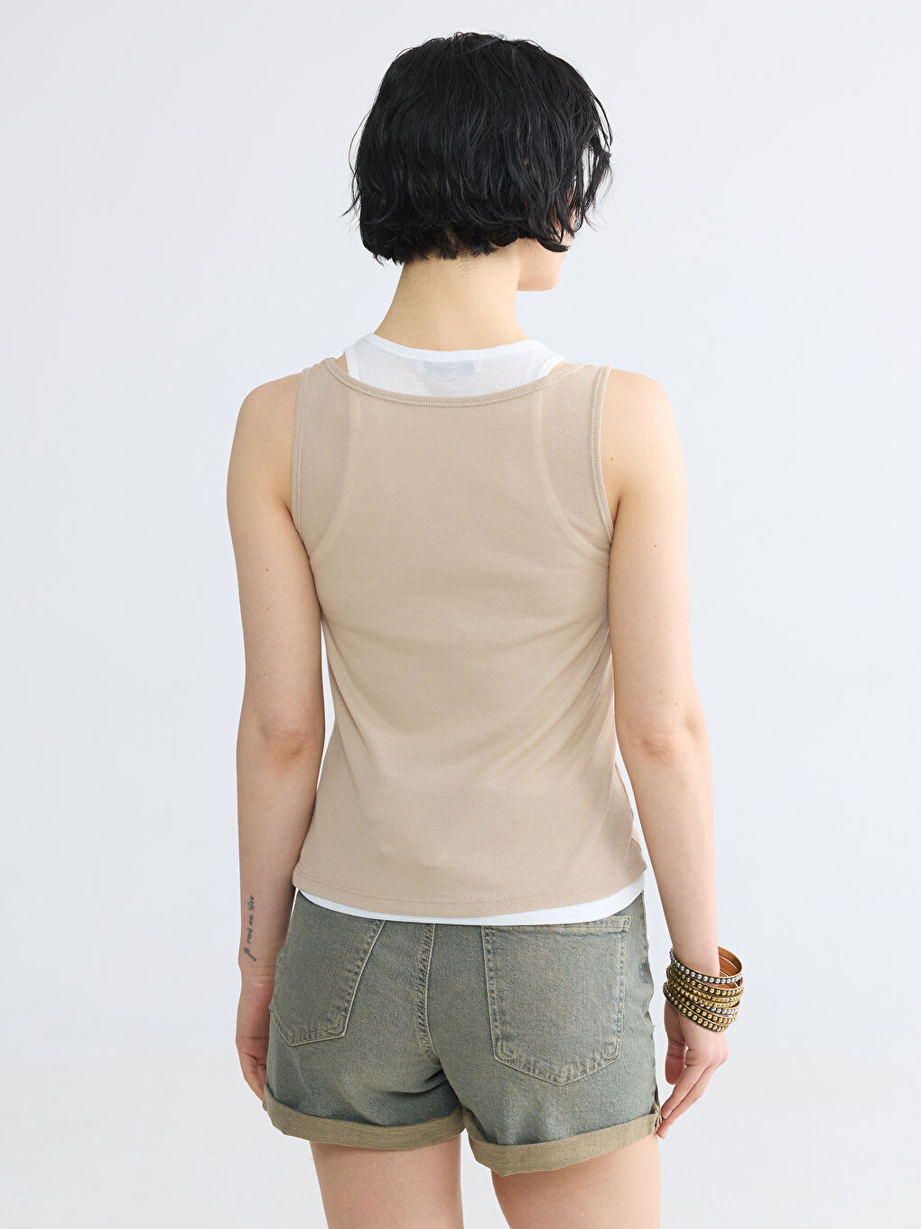 U Neck Double Look Women's Tank Top-3