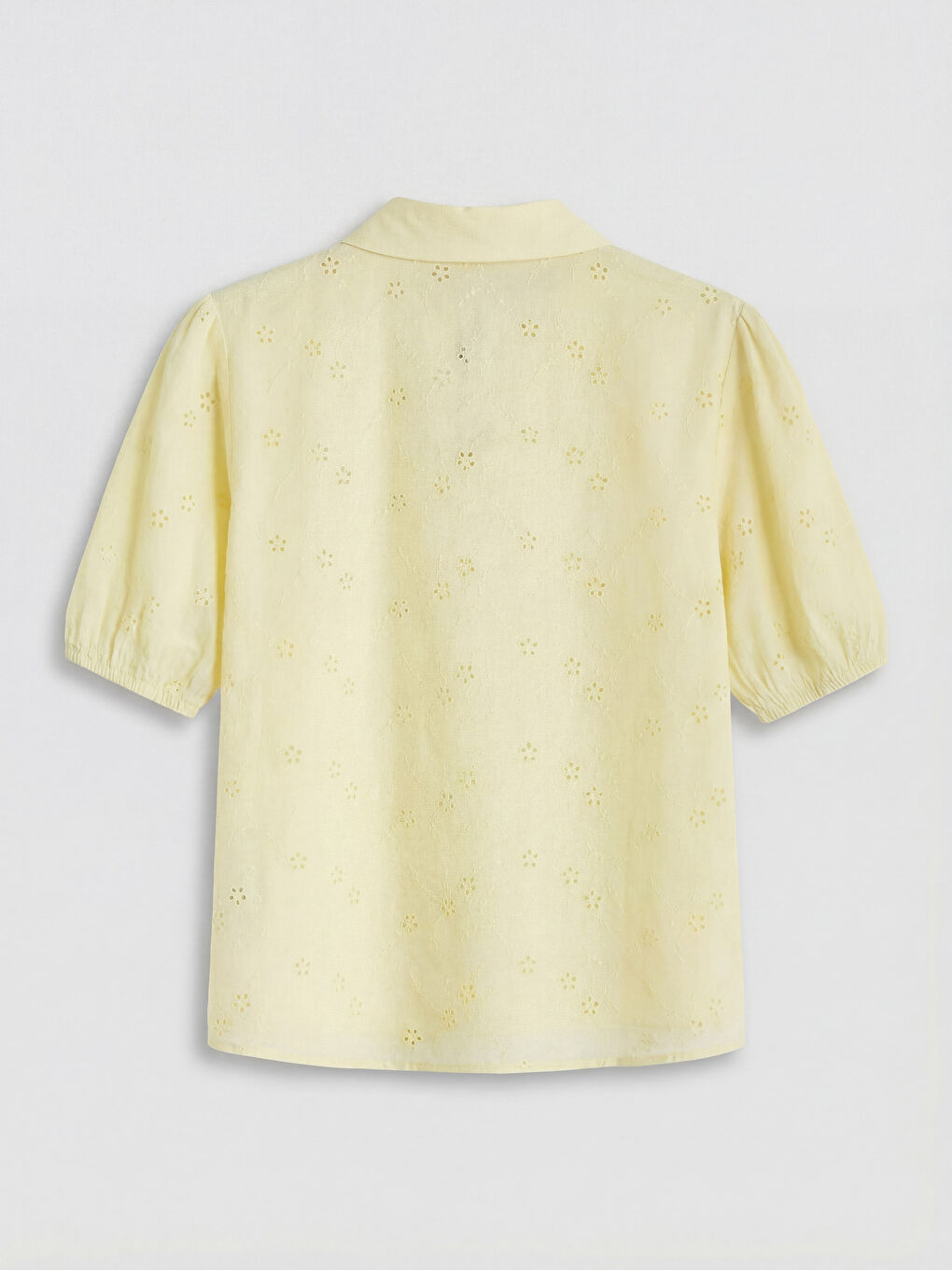 Sarı Balon Kollu Kadın Brode Gömlek-1