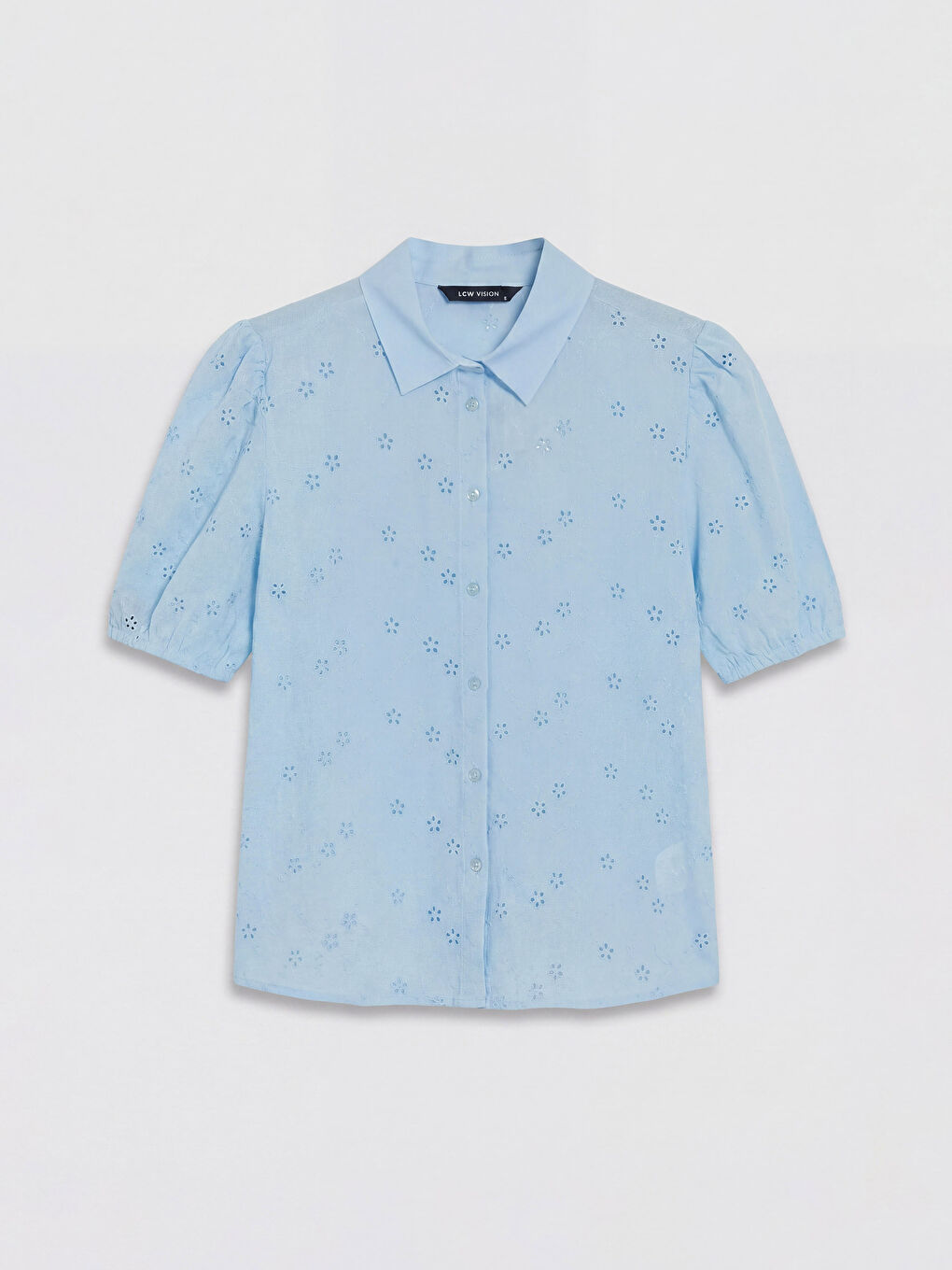 Mavi Balon Kollu Kadın Brode Gömlek