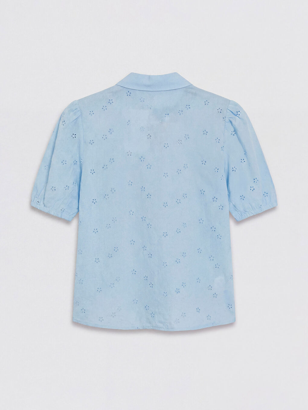 Mavi Balon Kollu Kadın Brode Gömlek-1