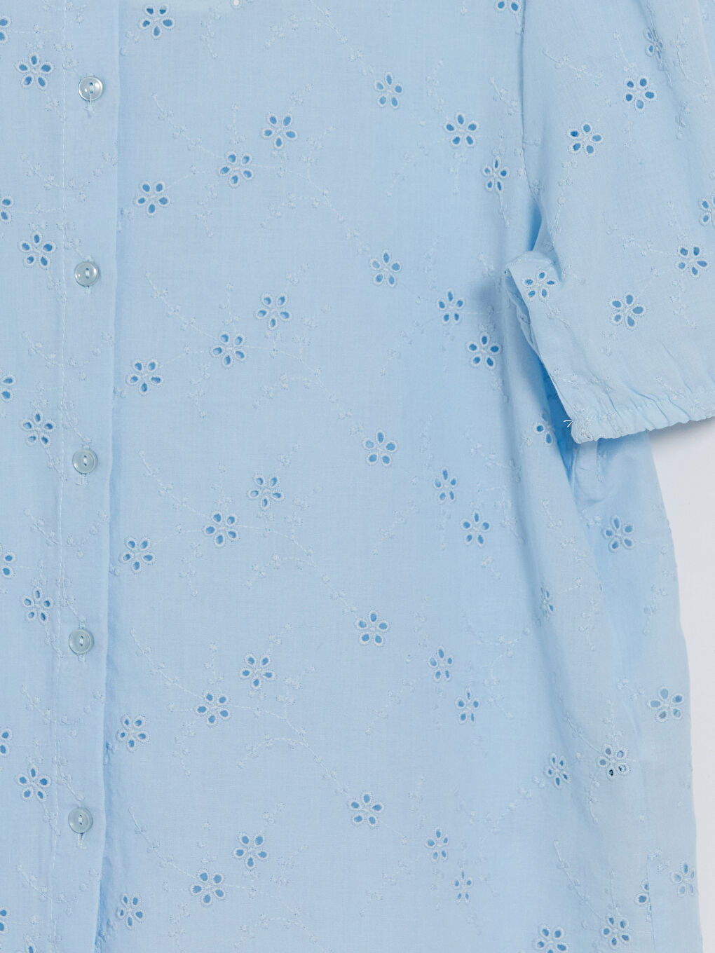Mavi Balon Kollu Kadın Brode Gömlek-2