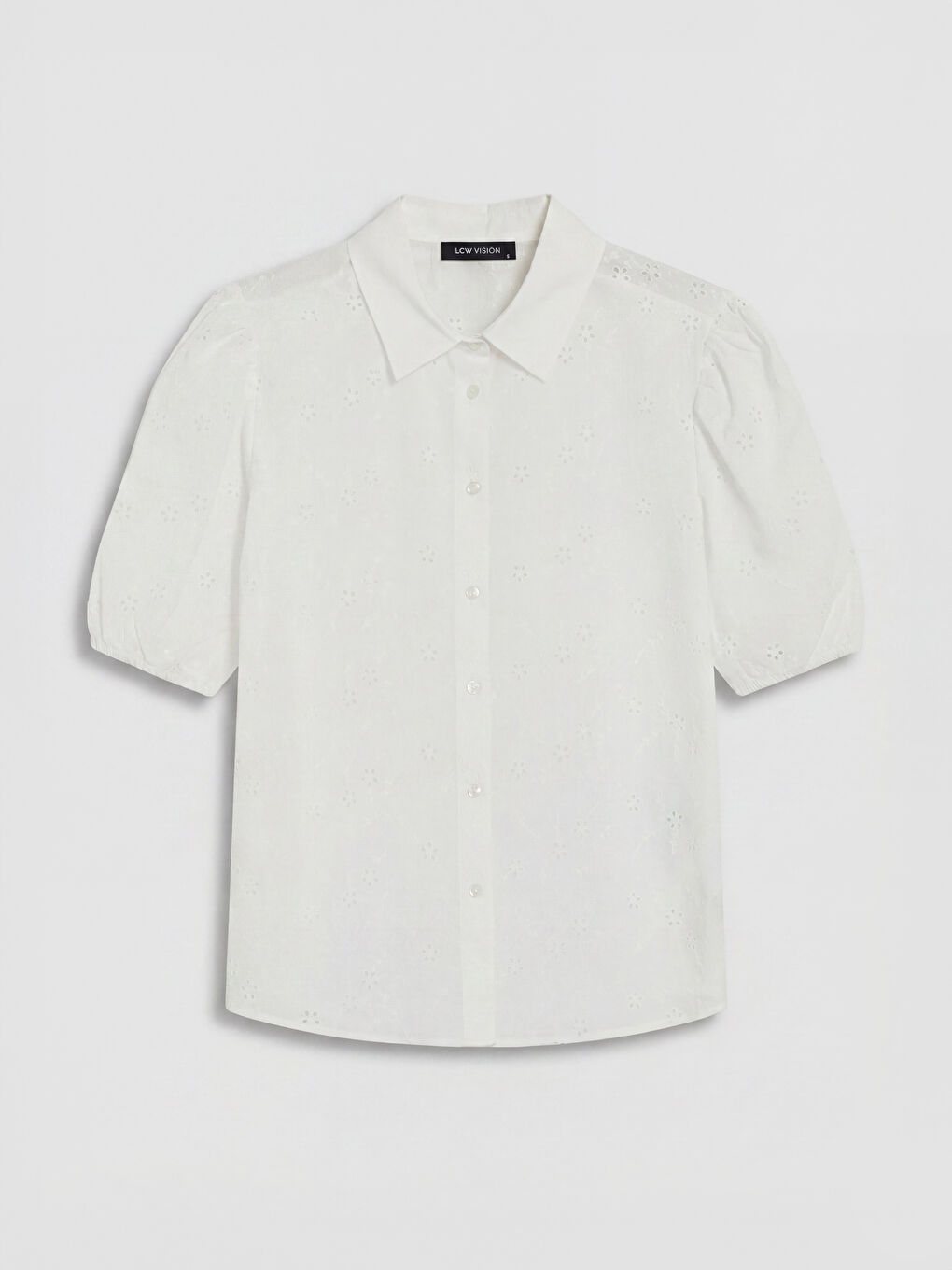 Beyaz Balon Kollu Kadın Brode Gömlek