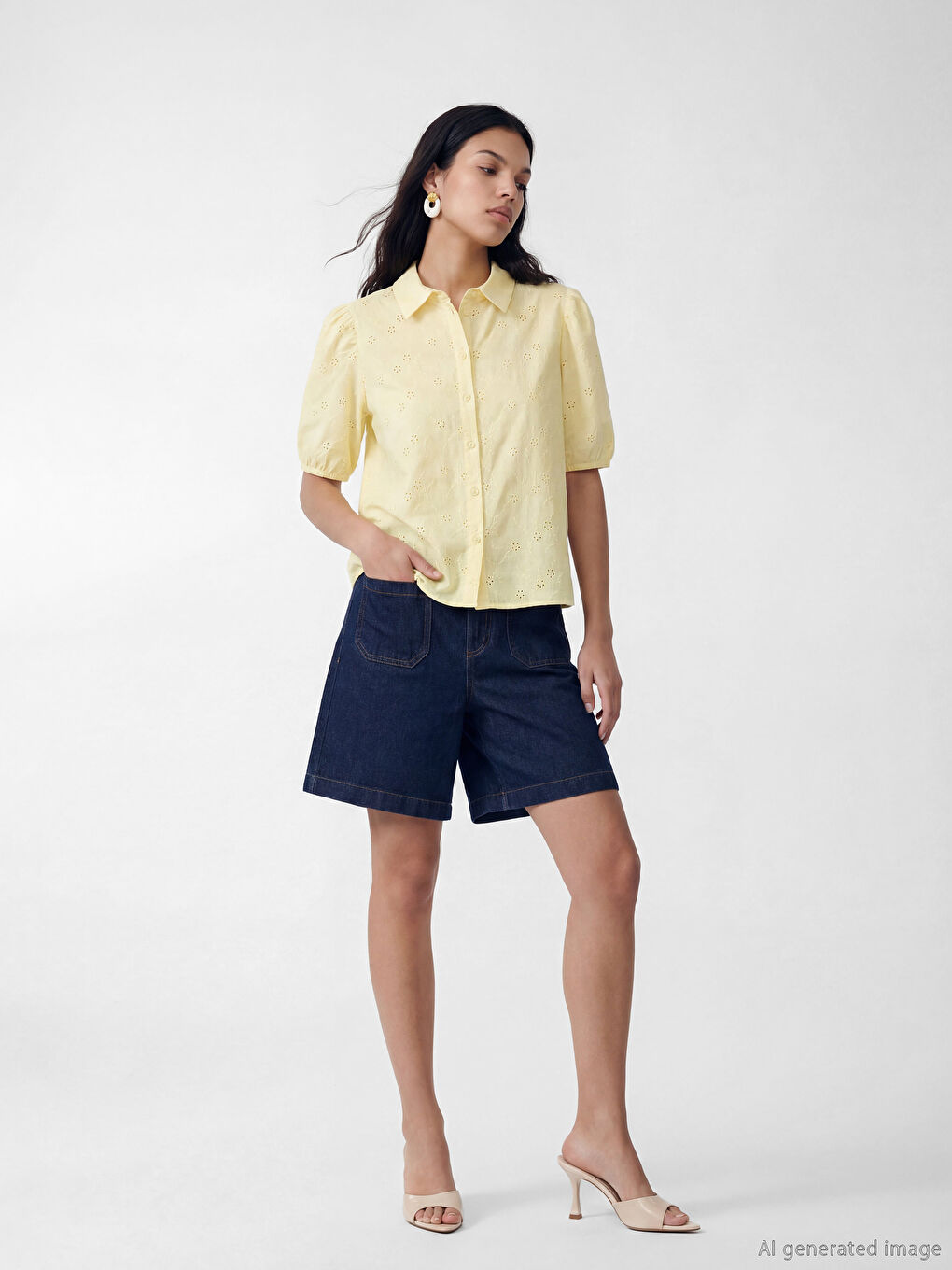 Balloon Sleeved Women's Broderie Shirt-1