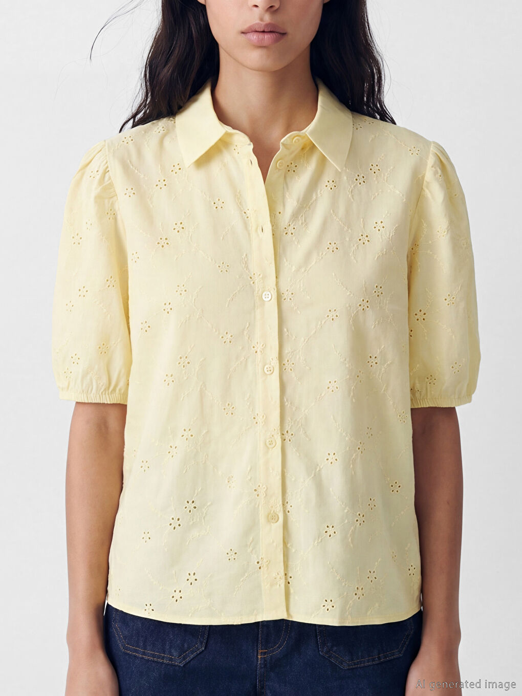 Balloon Sleeved Women's Broderie Shirt-2