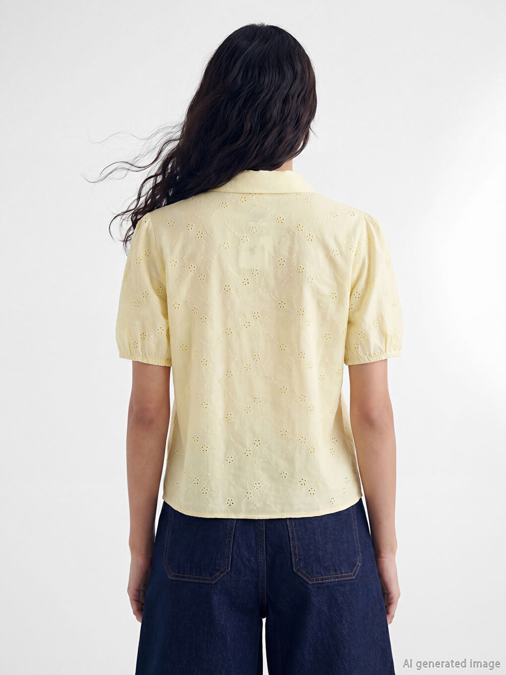 Balloon Sleeved Women's Broderie Shirt-3