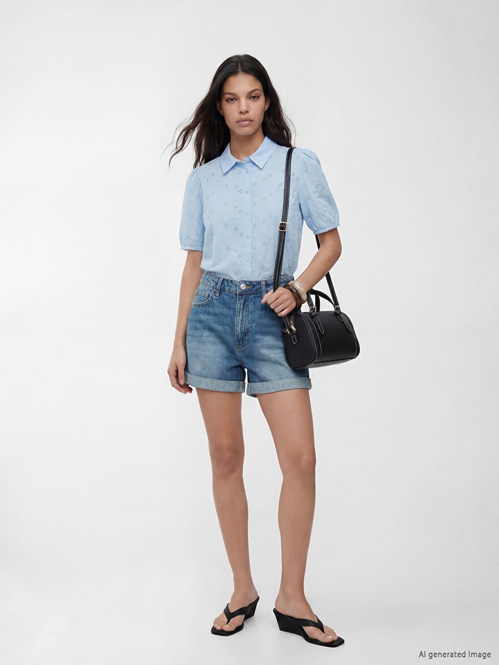 Balloon Sleeved Women's Broderie Shirt-1