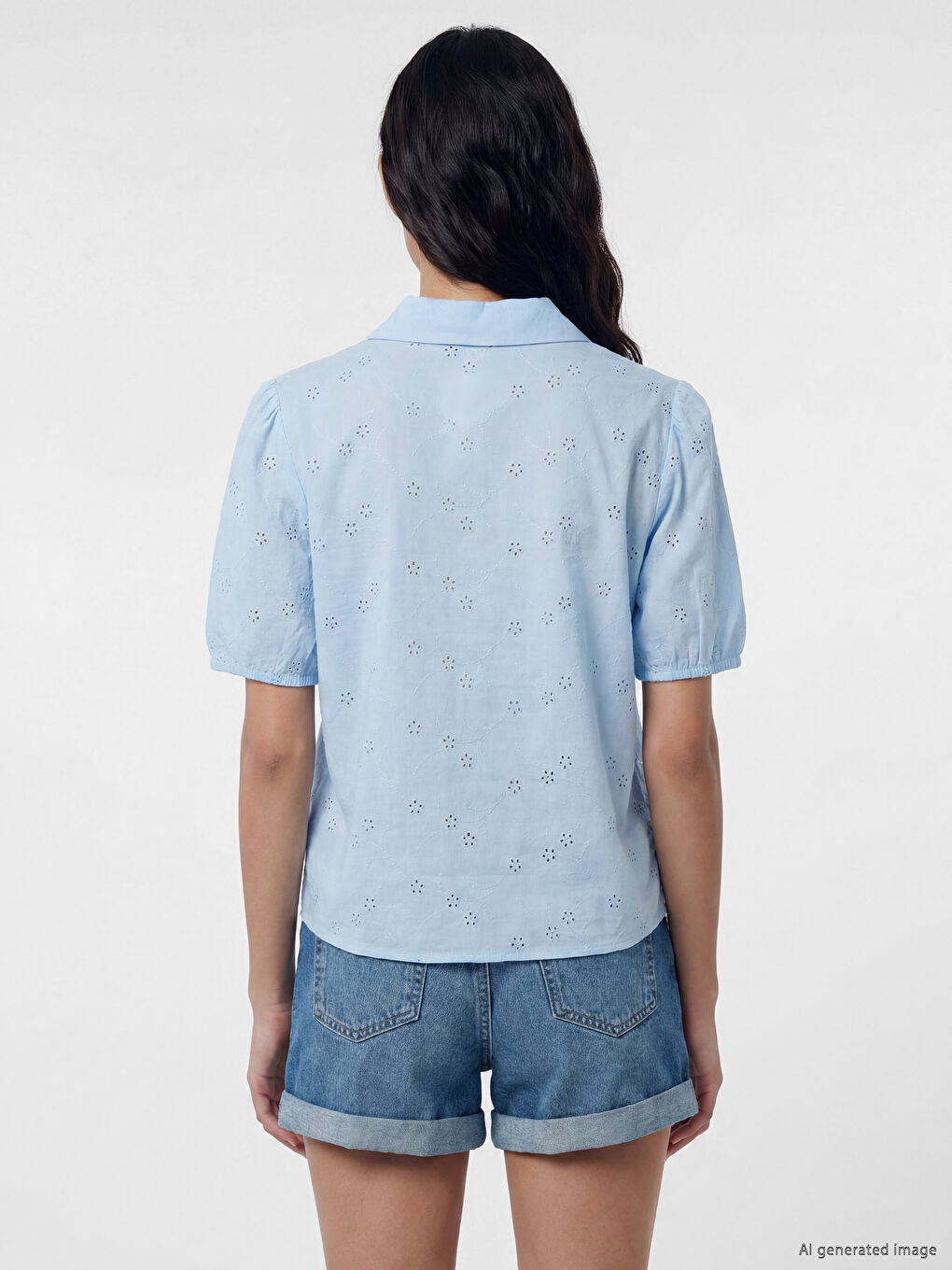 Balloon Sleeved Women's Broderie Shirt-3