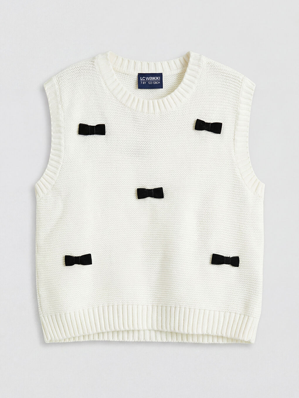 Ekru Bisiklet Yaka Fiyonklu Kız Çocuk Triko Süveter