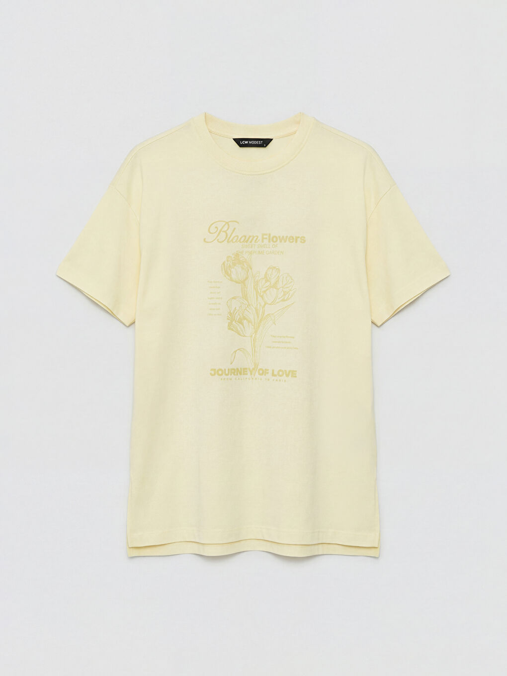 Sarı Bisiklet Yaka Baskılı Kadın Tişört