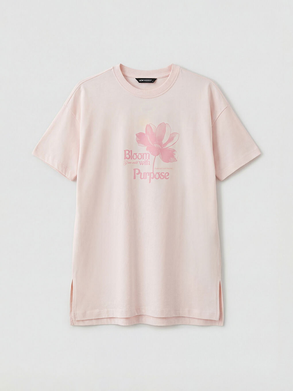 Pembe Bisiklet Yaka Baskılı Kadın Tişört